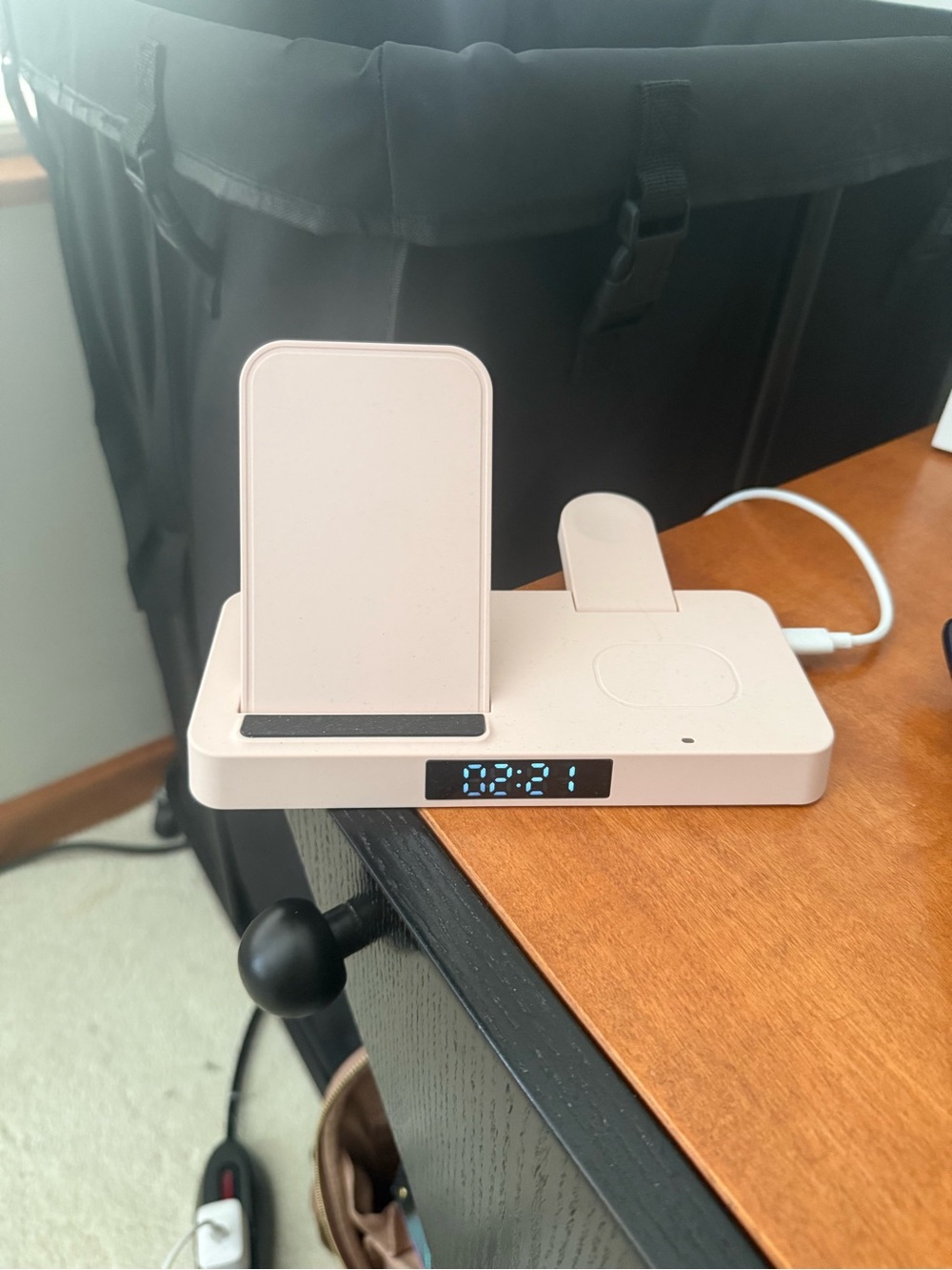 3-in-1 Wireless Charging Stand with LED Clock - Light Pink